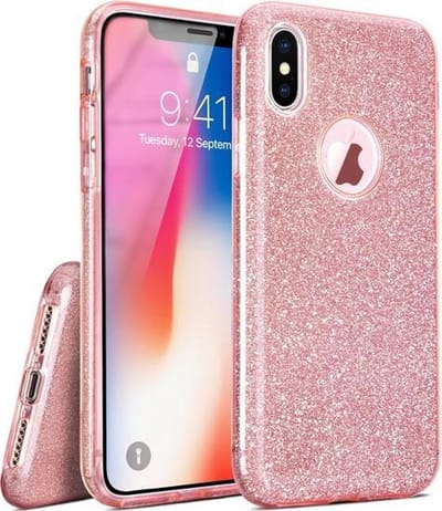 HB Hoesje Geschikt voor Apple iPhone X / XS - Roze - Glitter Back Cover