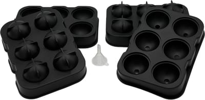 MGM Trading Giant Ice Cube Tray Ronde, 2 stuks siliconen XXL ijsblokjesvormen met deksel en trechter, BPA vrij & FDA goedgekeurd, zwart, voor whisky, cocktails