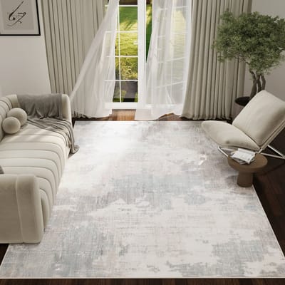 Tapiso ASH Vloerkleed Lichtgrijs Abstract Vintage Design Laagpolig Tapijt Voor Woonkamer Slaapkamer en Hal - 80x150