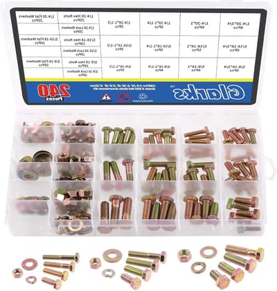 240Pcs Grade 8 Hex Bouten Moeren Schroeven Washers Kit - 1/4-20 5/16-18 3/8-16 Inch - Hex Hoofd Cap Schroeven - Hex Moeren - 12 Grootte - Vlakke Wasmachines - Lock Washers
