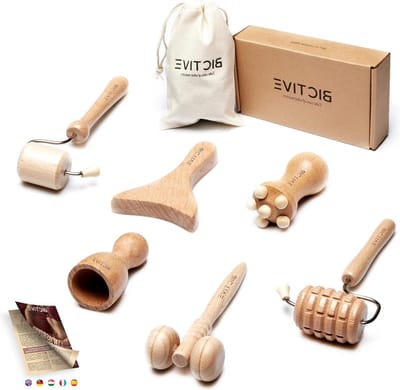 6-delige maderotherapieset met tas - gezichtsmassageapparaat - gezichtsroller - gezichtsmassageapparaat - gezichtsroller - guasha - voor gezichtsmassage - oogcontourmassageapparaat - jade-roller