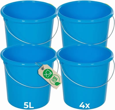 Novaliv 4 stuks emmer 5L blauw met maatverdeling - schoonmaak emmer 5 liter? 22,5 cm Praktische alleskunner met schaalverdeling voor huishouden & tuin ideaal als huishoudemmer, wateremmer, dweilemmer, emmer