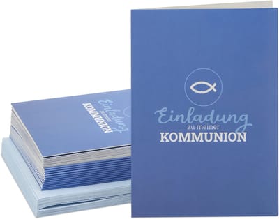 Dailygoods- Uitnodigingskaarten 24 Stuks - Communie - Effen - Met Enveloppen - Vismotief - DIN A6 - Communiekaarten
