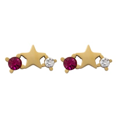 Essenza Pink Stone Star Earrings Gold
