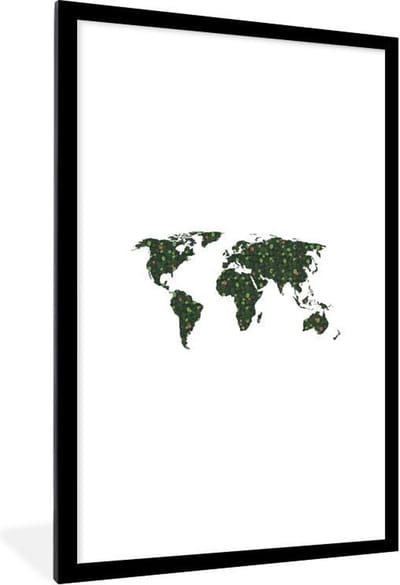 Poster in lijst - Fotolijst 80x120 cm - Posters - Wereldkaart - Planten - Tropisch - Posterlijst zwart - Decoratie - Wanddecoratie woonkamer - Muurdecoratie slaapkamer