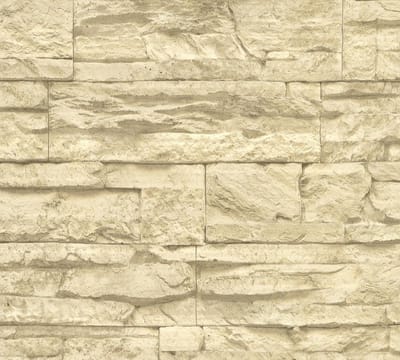 Steen tegel behang Profhome 707130-GU vliesbehang licht gestructureerd met natuur patroon mat beige crèmewit 5,33 m2