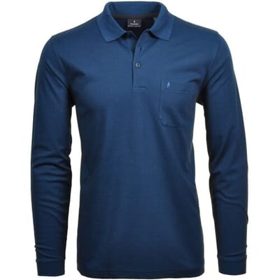Ragman Softknit Polo Longsleeve Uni Breast Pocket Donker Blauw / male