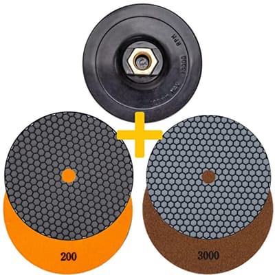 Professionele diamantslijppad-set voor slijpen en polijsten | Ø 100 mm | start-finish-set | korrel 200 tot 3000 | inclusief M14 meetplaat | geschikt voor graniet, natuursteen, marmer en glas