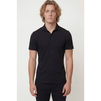 Korte Mouw Muscle Fit Jersey Overhemd | Black | Size XS