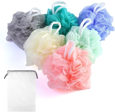 Dailygoods- Badspons Set van 6 - Milieuvriendelijk PE-materiaal - Exfoliërende Spons - Zachte Mesh-textuur - Praktisch Ophangontwerp - Rijk Schuim - Douche Spons