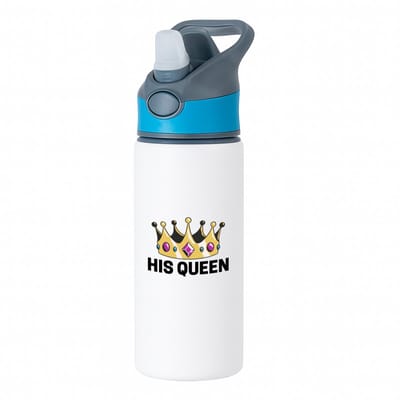 Hacebo® - His queen waterfles met rietje blauw - Verjaardag - Haar - Hem - Grappige tekst - water fles - 650ML