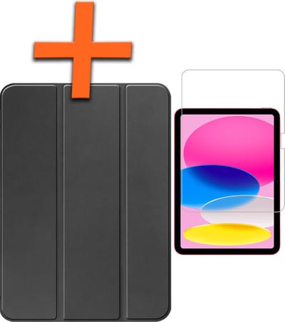 Hoesje - Geschikt voor Apple iPad 10 (2022) - 10.9 inch - 10e Generatie - Met Screenprotector - Trifold Bookcase - Hard Cover - Hardcover Book Case - Tablet Hoes - Zwart