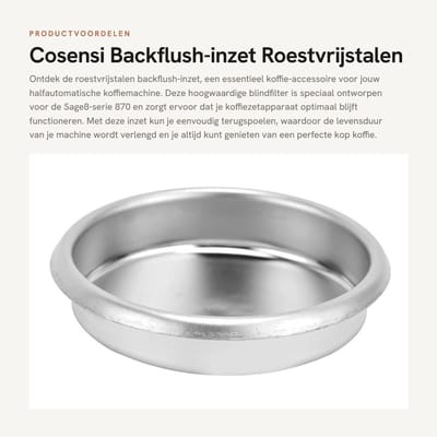 Dailygoods- Backflush-inzet Roestvrij Staal - Blindfilter 54mm - Koffie-accessoire - Geschikt voor Sage8 Serie 870 - Eenvoudig schoon te maken - Compact formaat