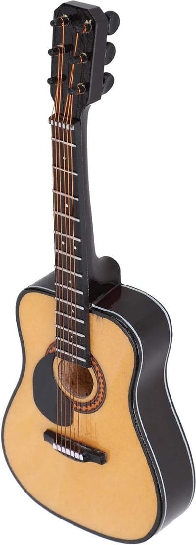 Mini Gitaar Decoratie - Houten Instrument - Slaapkamer Decoratie - Handgemaakt Detail - 22 cm Lengte - Bruin