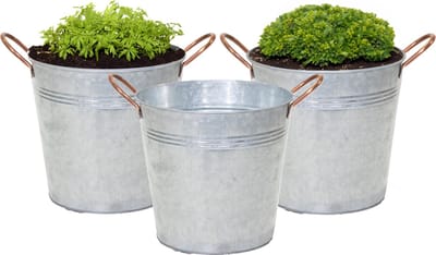 Mega Collections Emmer/plantenpot/bloempot Jean - 3x - zink - zilver - D20 X H17 cm