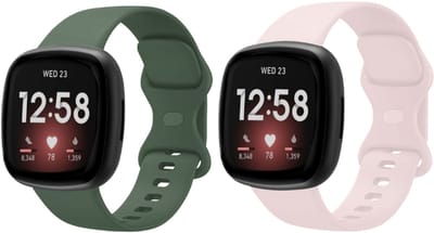 Strap-it 2-pack Siliconen Smartwatch Bandjes – Donkergroen & Zandroze – Comfortabel & Duurzaam – Geschikt voor Fitbit Versa 3/Versa 4/Sense/Sense 2 – Maat L