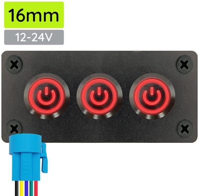ProRide Metalen Drukschakelaars ON-OFF 12-24V - 16mm - Drievoudig inbouwpaneel - IP67 - LED indicatie Rood
