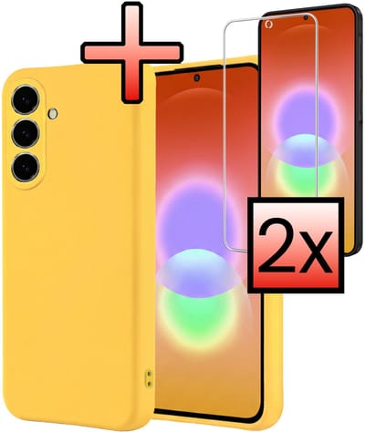 Hoesje - Met 2x Screenprotector - Geschikt voor Samsung Galaxy A27 - Sterk & Shockproof - Back Cover - Siliconen Case - Telefoon Hoes - Geel