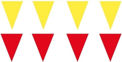 Feest versiering punt vlaggetjes pakket - 60 meter - rood en geel - slingers / vlaggenlijnen - kunststof - buiten/binnen