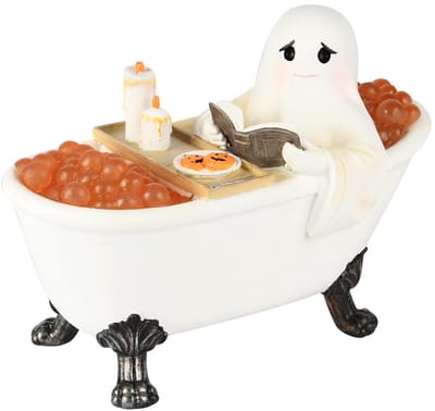 Dekoratief | Spookje in bad, wit/oranje, resina, LED, 23x12x16cm | A255834