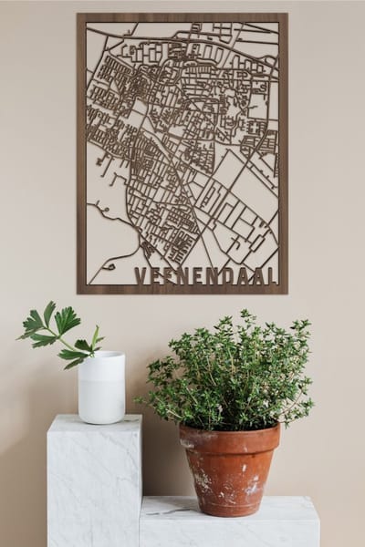 Houten Stadskaart Veenendaal Notenhout 50x70cm Wanddecoratie Voor Aan De Muur City Shapes