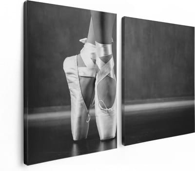 Artaza Canvas Schilderij Tweeluik Ballet Schoenen van een Ballerina - Zwart Wit - 120x80 - Foto Op Canvas - Canvas Print