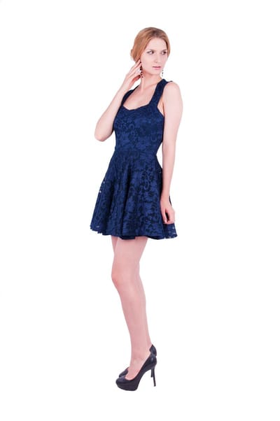 Marineblauwe kanten mini jurk
