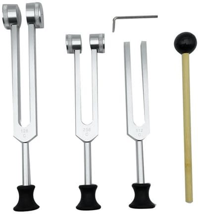 Set van 4 Stemvorken (128, 256, 512 Hz) met Hamer voor Therapie en Ontspanning