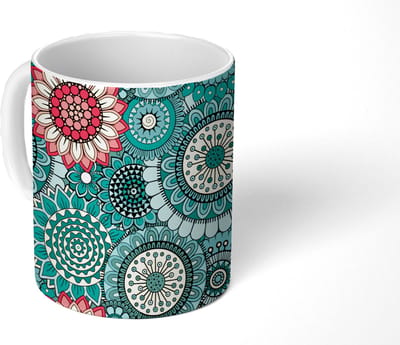 Mok - Koffiemok - Meisjes - Bloemen - Patronen - Girl - Kids - Kinderen - Mokken - 350 ML - Beker - Koffiemokken - Theemok