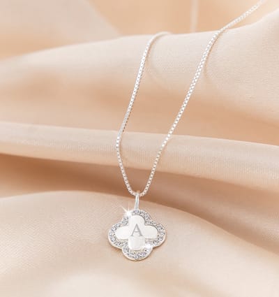 Pavé Klaver Armband & Ketting met Letter - 925 Sterling Zilver