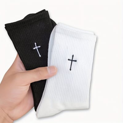 VANDAAG VERZONDEN - Sokken - Kruis - Zwart - 1 Paar - Christelijk