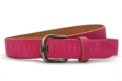 Timbelt Leren gleufjes riem fuchsia roze - 100% leer - maat 95 - totale lengte 110 cm