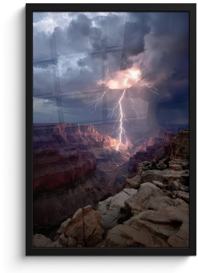 Poster in lijst - Fotolijst 40x60 cm - Posters - Bliksem - Wolken - Canyon - Posterlijst zwart - Decoratie - Wanddecoratie woonkamer - Muurdecoratie slaapkamer