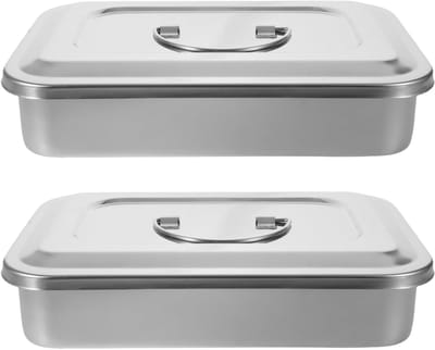 Rvs Trays - Instrumentenbak - Nagelgereedschap Reinigen - Met Deksel - 2 Stuks 24cm - Zilver