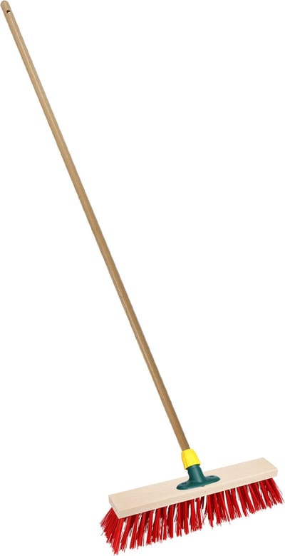 Brumag Straatbezem/buitenbezem - hout/kunststof - steel 120 cm - borstelkop breed 25 cm - rood - met steelhouder