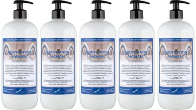 Bodylotion Hamam 1 Liter - met gratis pomp - set van 5 stuks - Voordeelverpakking