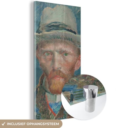 MuchoWow® Glasschilderij 20x40 cm - Schilderij acrylglas - Zelfportret 1887 - Schilderij van Vincent van Gogh - Foto op glas - Schilderijen