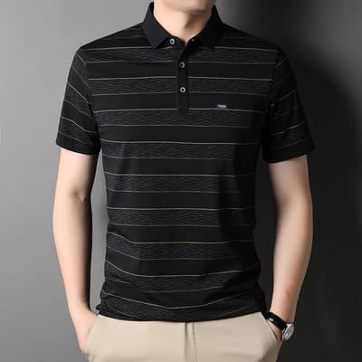 Heren POLO Shirt Korte mouw Dunne Business Casual Gestreept Zomer Katoenmix Heren Papa Top M