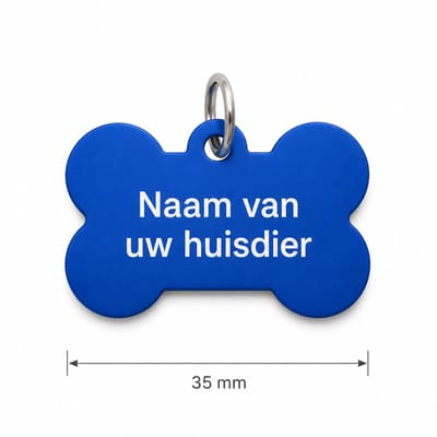 Gepersonaliseerde huisdierpenning voor hond en kat – Botvormig naamplaatje huisdier van geanodiseerd aluminium – Blauwe hondenpenning kattenpenning met gravure – Naam, telefoonnummer en adres – 35 mm