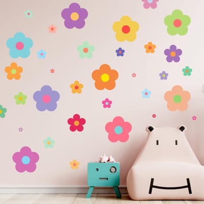 Dailygoods- Muurstickers 63 Stuks - Bloemen Muurstickers - Boho Wanddecoratie - Zelfklevende PVC - Verwijderbaar - Veilig voor Kinderen