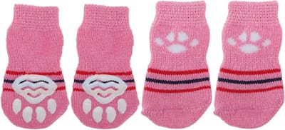 Non-slip sokken voor honden en katten, binnen sokken met silicone gel voor optimale grip en pootbescherming, 1 set (4 stuks), Roze Rood Maat M