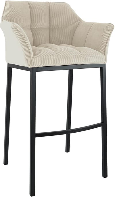 CLP Damaso Barkruk - met rugleuning - met armleuning - met voetsteun - cord - ribstof - zwart/creme