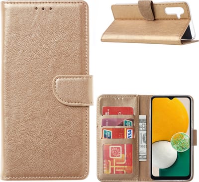 Hoesje Geschikt Voor Samsung Galaxy A13 Hoesje Goud - Hoesje Geschikt Voor Samsung Galaxy A13 Booktype met Pasjeshouder - A13 4G book case Portemonee hoesje