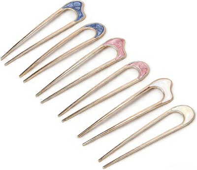 Haarspelden Set - U-vorm Spelden - Haar Stylen - Duurzaam Metaal - 6 Stuks - Blauw Roze Wit