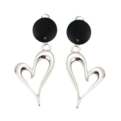 Clip oorbellen- zwart -zilverkleur- hart- Montana- geen gaatje- Charme Bijoux