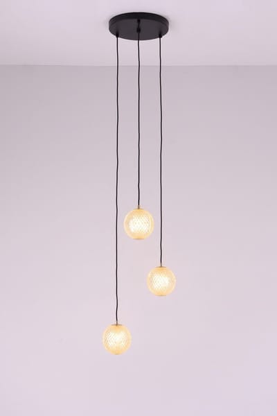Hanglamp 3 lichts Mystic - zwart amber goud - G9 - rond met 3 acryl hangers