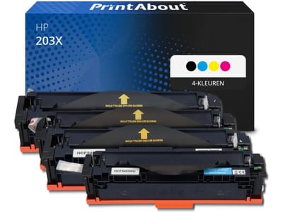 PrintAbout huismerk Toner 203X (CF540X) 4-kleuren Multipack Hoge capaciteit Geschikt voor HP