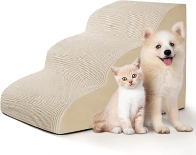 Livista Hondentrap – 3 Treden – Hondentrap voor Bank en Bed – Honden Opstapje – Antislip – Comfortabel Schuim 30D – Afneembare Wasbare Hoes – Beige