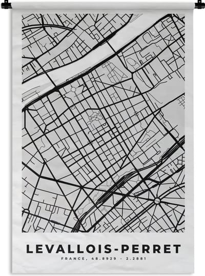 Wandkleed - Wanddoek - Stadskaart - Frankrijk - Kaart - Levallois-Perret - Plattegrond - 120x180 cm - Wandtapijt