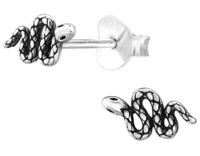 Joy|S - Zilveren slang oorbellen - 4 x 8 mm - geoxideerd - oorknopjes - sterling zilver 925